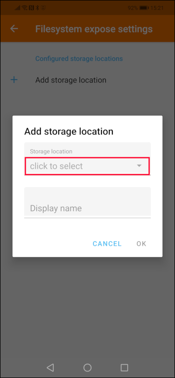 Select storage location options