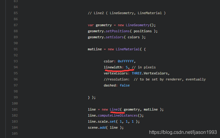 关于 ThreeJS 线宽 lineWidth 无法正常显示 太大 需要缩小 窗口缩放会影响线粗细 等问题_three.js fatline ...