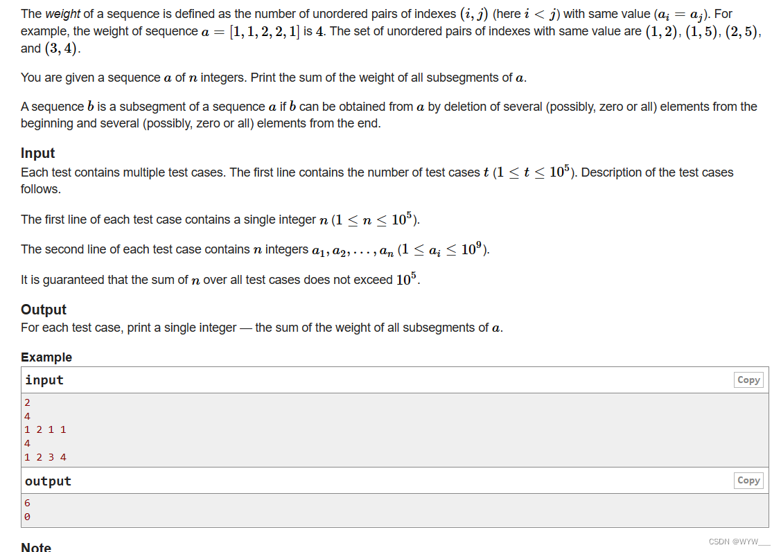 C. Sequence Pair Weight(数学贡献法)_定义一个序列的权重为该序列中出现过至少1次的数字之和,例如[1,2,2,3,3 ...