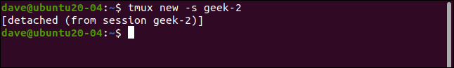 Detached tmux session geek-2 in a terminal widnow.