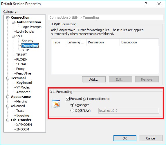 Xmanager setting in Xshell