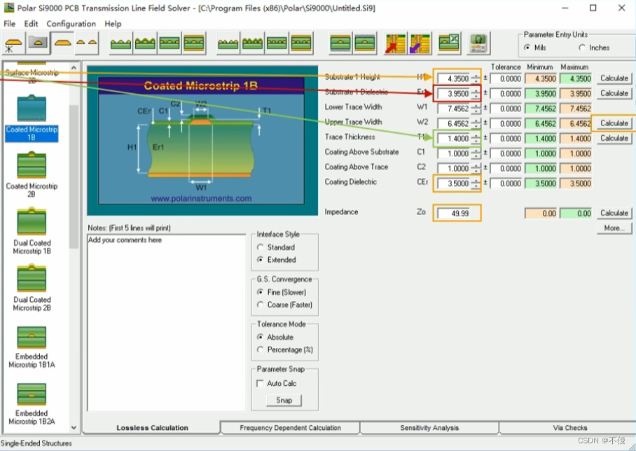 单端微带线阻抗计算