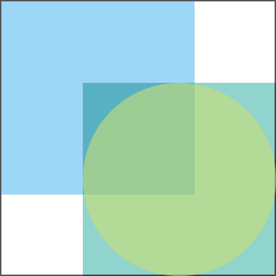 An image showing two overlapping squares and an overlaid green circle.