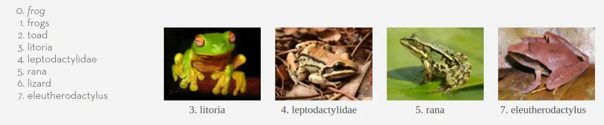 The nearest neighbors of the vector for the word Frog, according to the Glove algorithm (A kind of word embedding). Notice how it knows about words you’ve never heard of and captures their similarity to From. From Glove project http://nlp.stanford.edu/projects/glove/