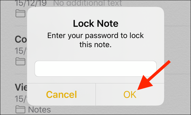 Enter the password and then tap the OK button