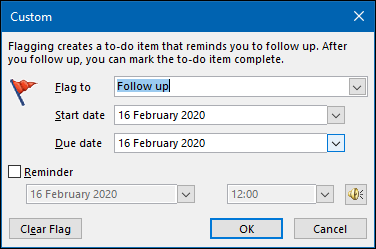 The "Custom" panel in Outlook.