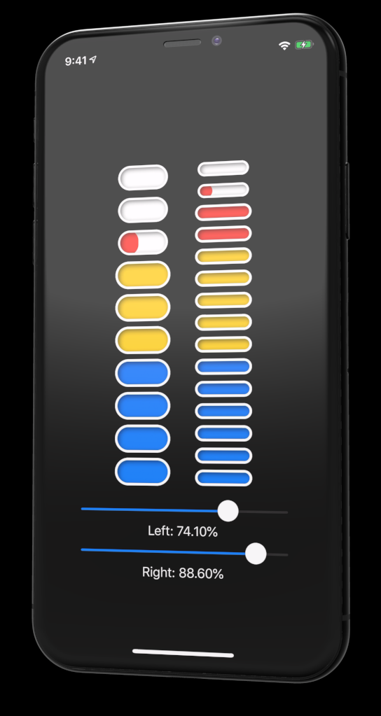 iPhone with two meter bars graduating from blue, to yellow to red.