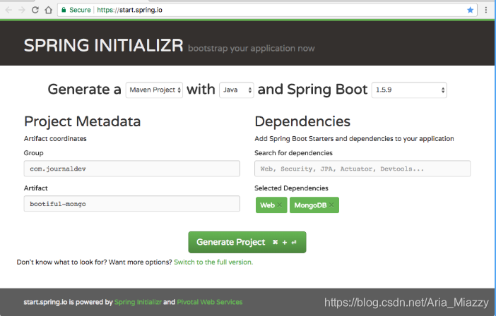 使用spring initializr的spring boot mongodb项目设置