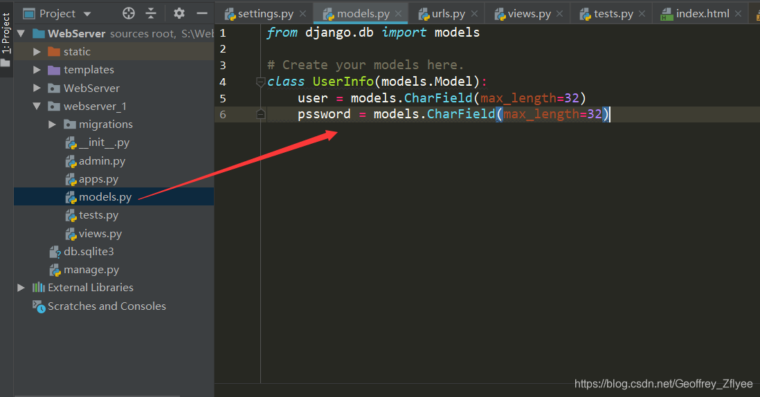 在model.py中建立需要采集的数据字段。
