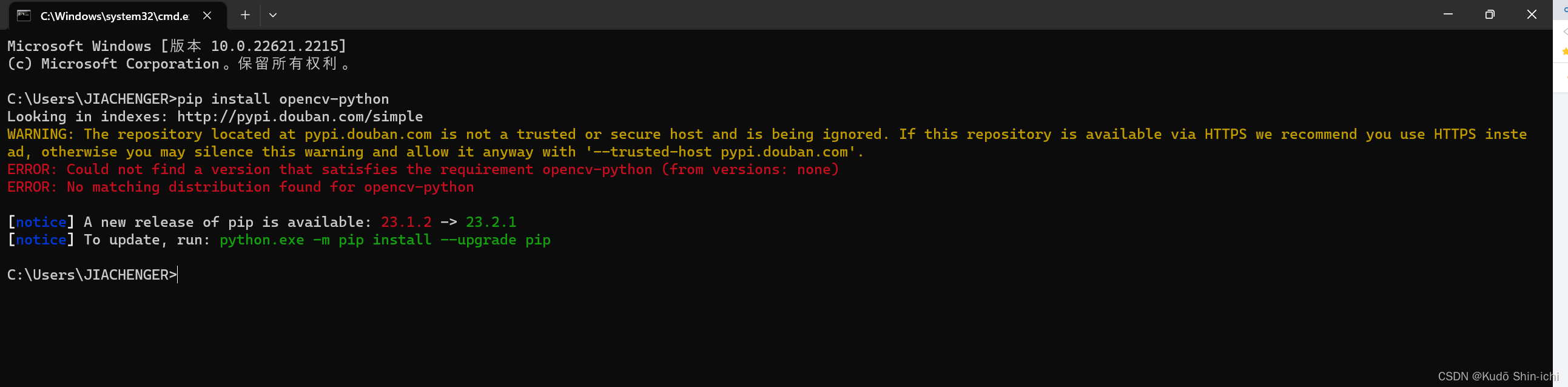 解决pip安装中Could not find a version that satisfies the requirement cv2 ...