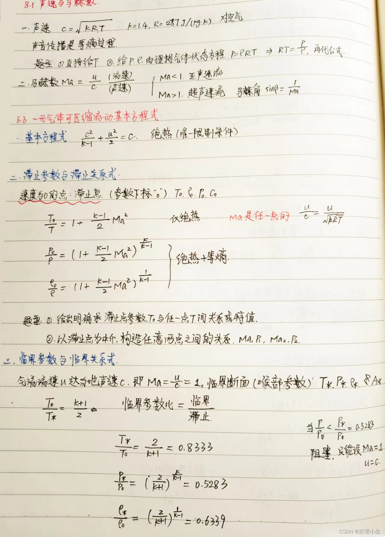 BIT工程流体力学基础——第八章 学习笔记+公式总结+习题参考_一元气体动力学题型-CSDN博客