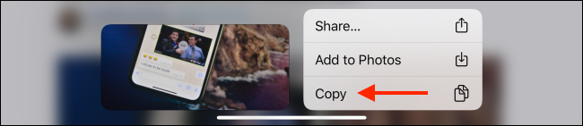 Tap on the copy button on iPhone
