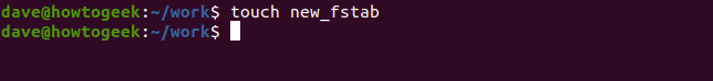 touch new fstab in a terminal window