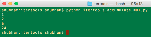 python itertools accumulate multiplication