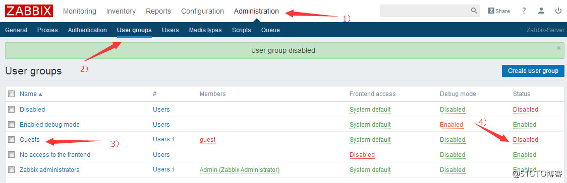 zabbix3.0禁用guest用户