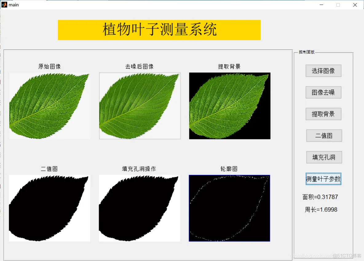 【图像检测】基于形态学实现叶子面积周长测量matlab源码_matlab_05
