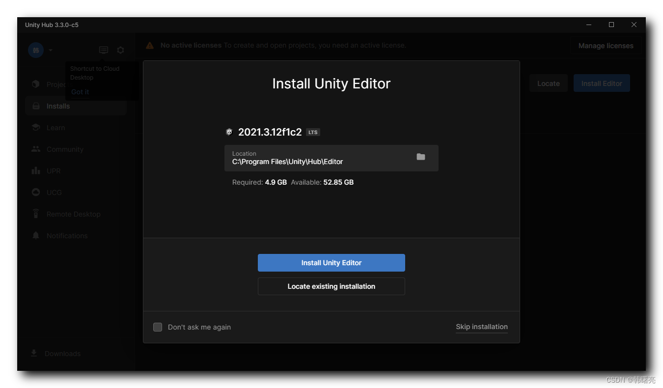 【Unity3D】Unity3D 软件安装 ( 注册账号并下载 Unity Hub | 安装 Unity Hub | 获取个人版授权 | 中文 ...