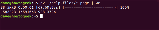 output from pv and wc in a terminal window