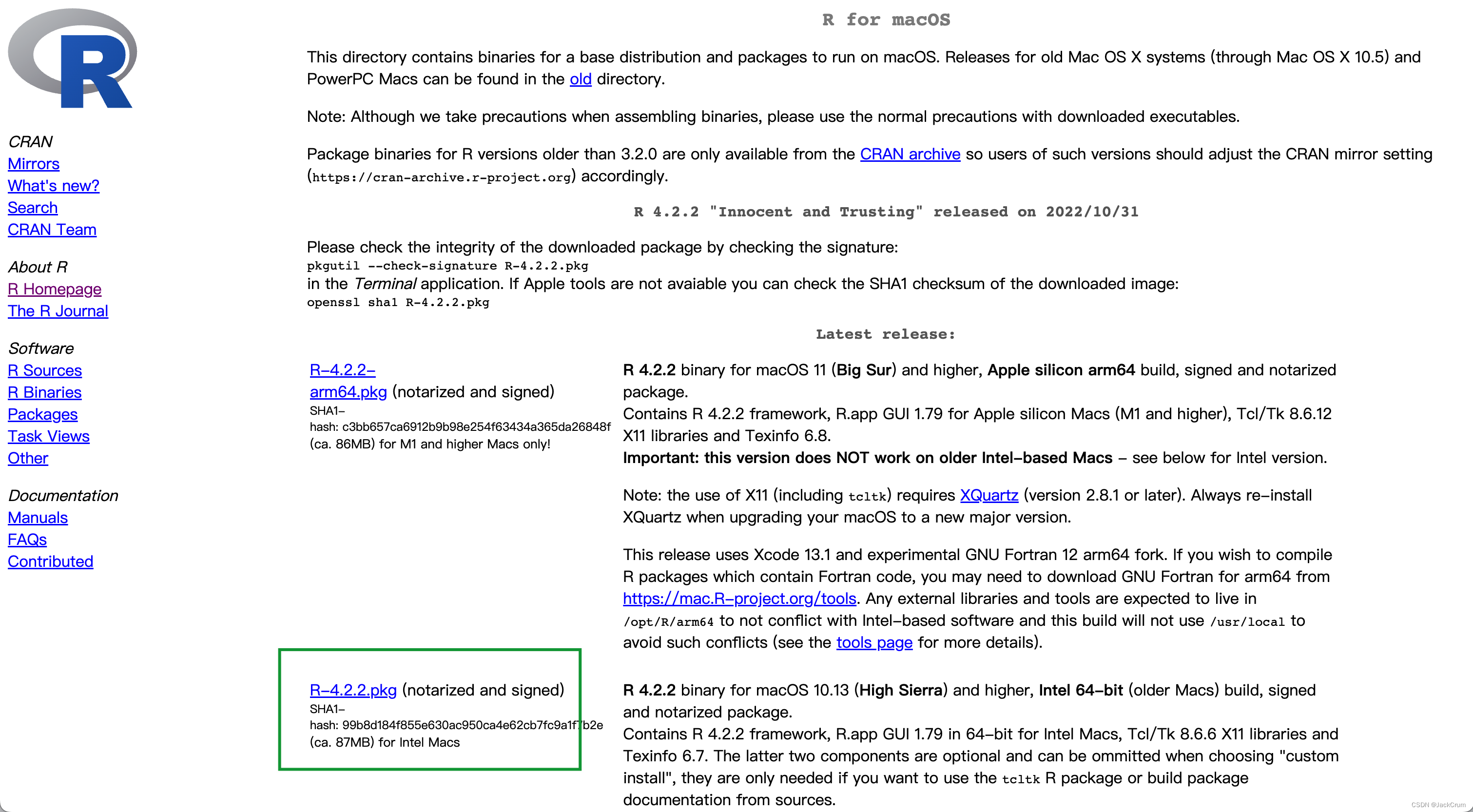 **R语言下载版本**
