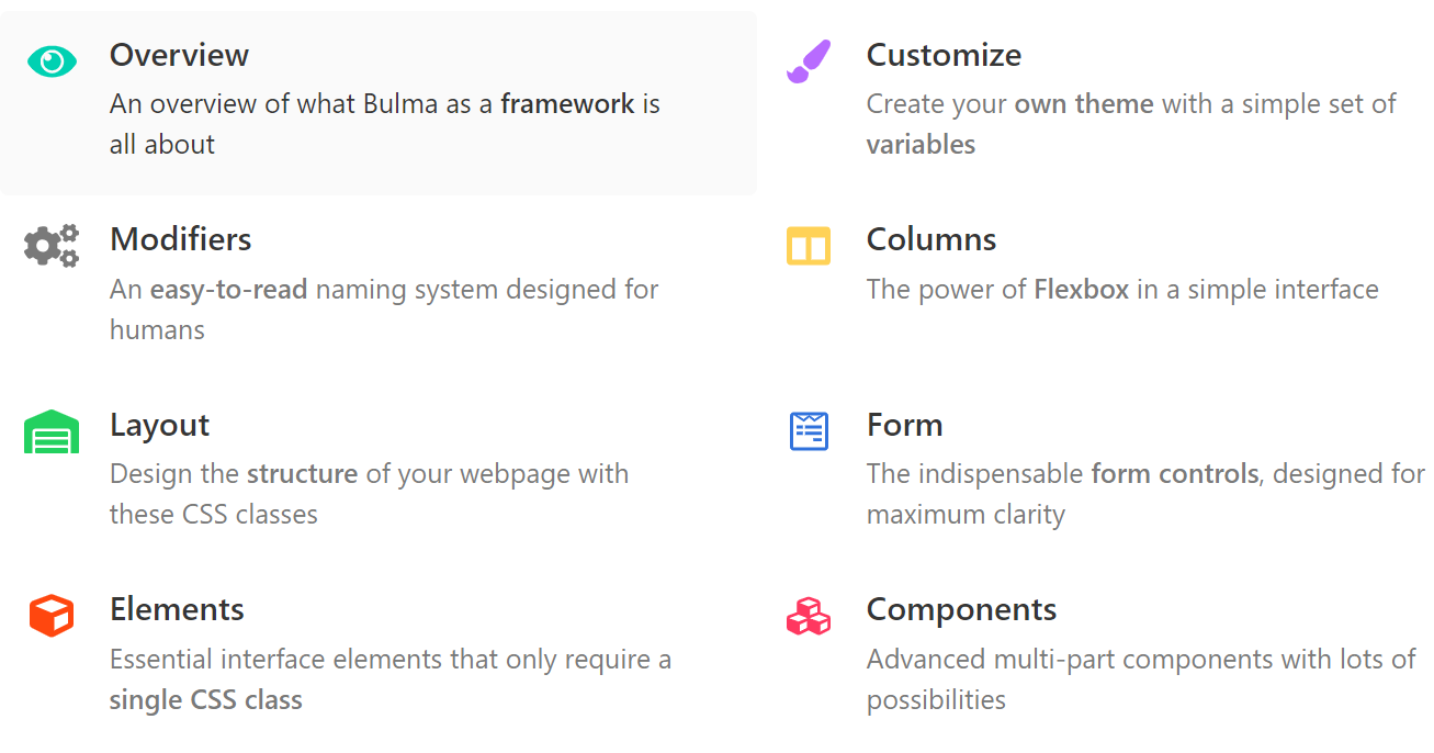 https://bulma.io/documentation
