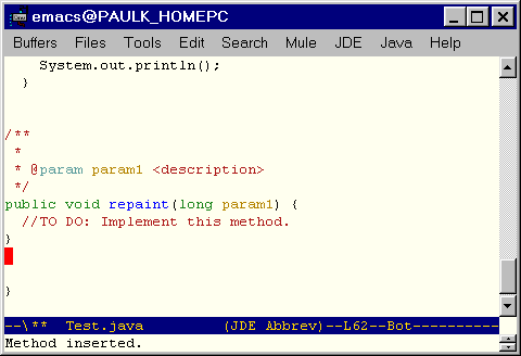 Screen shot showing the inserted         method.