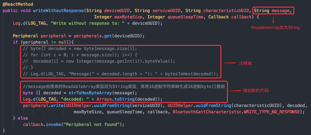 android writeWithoutResponse