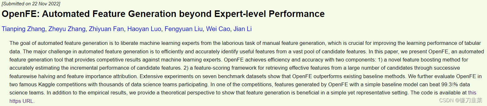OpenFE: Automated Feature Generation beyond Expert-level Performance