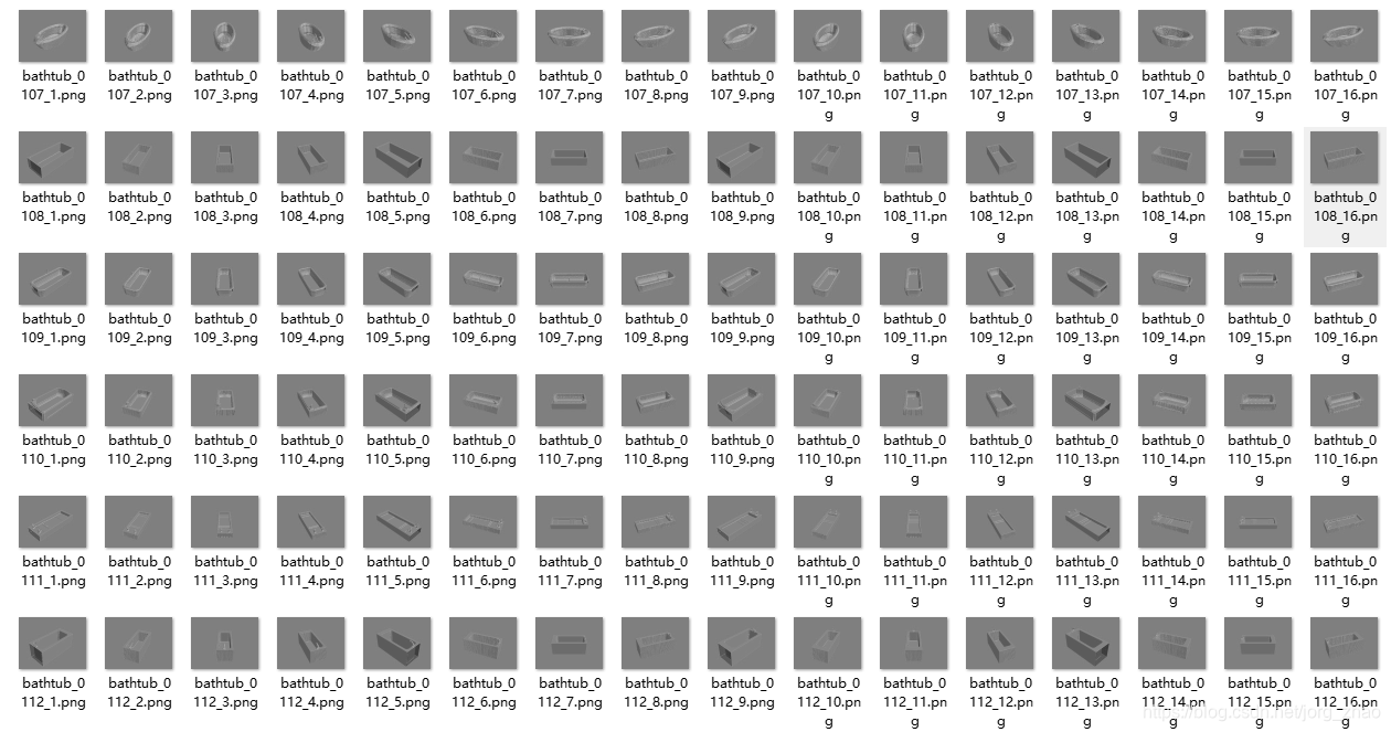 每行表示由一个3D模型得到的16个不同视角的2D图片