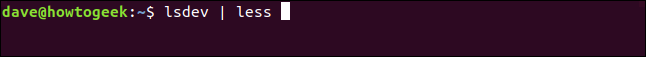 lsdev | less in a terminal window