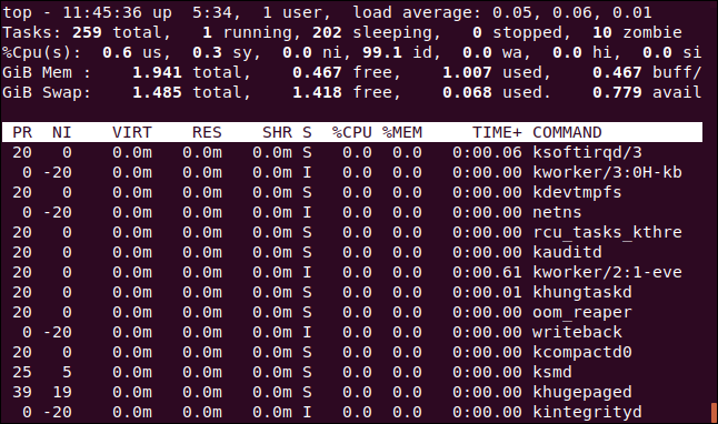 top with the process list scrolled sideways to reveal the command column, in a terminal window.