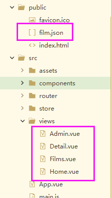 下面方框中的四个文件，都请求上面的film.json，detail报404错误，其他的成功获取