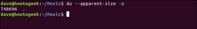 The "du --apparent-size -s" command in a terminal window.