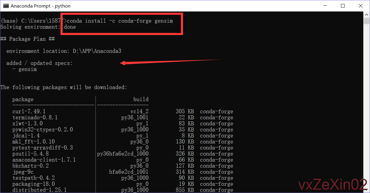 conda install -c conda-forge gensim