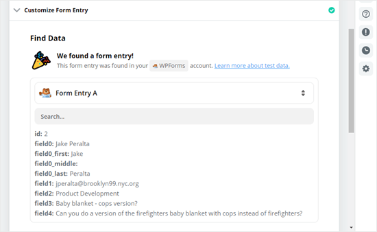 Test your trigger to make sure Zapier has found your test WPForms entry
