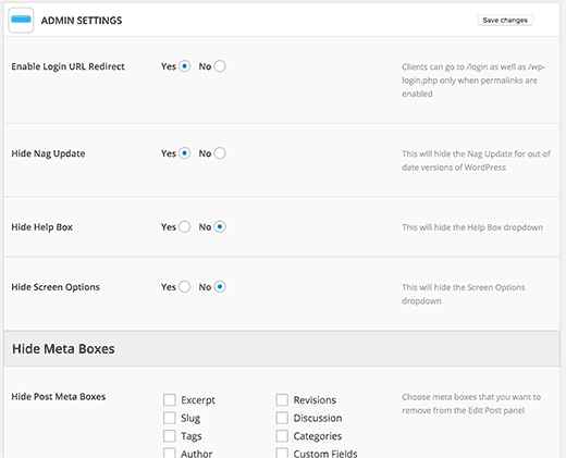 Control admin settings in admin area