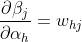 \frac{\partial \beta_{j}}{\partial \alpha_{h}}=w_{hj}