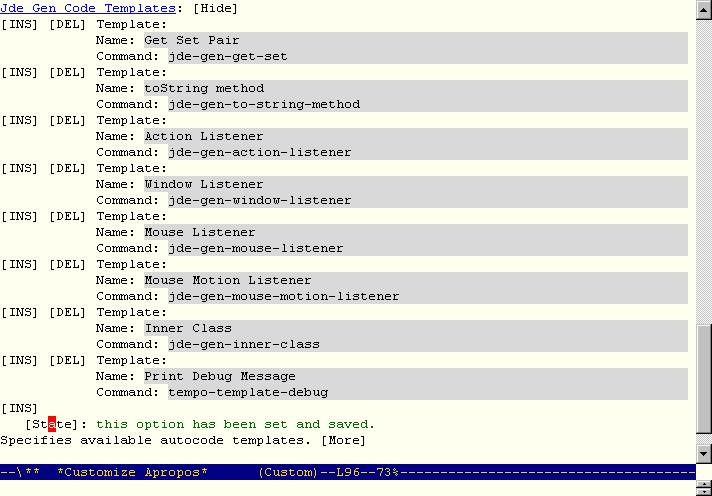 Screenshot showing customization buffer for registering templates.