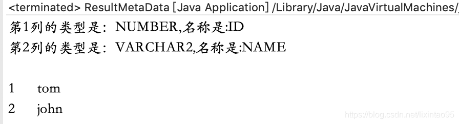 结果集元数据运行结果