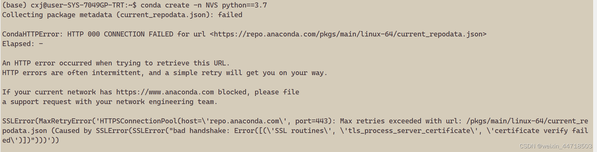 anaconda安装第三方库时报错--CondaHTTPError: HTTP 000 CONNECTION FAILED for url ...