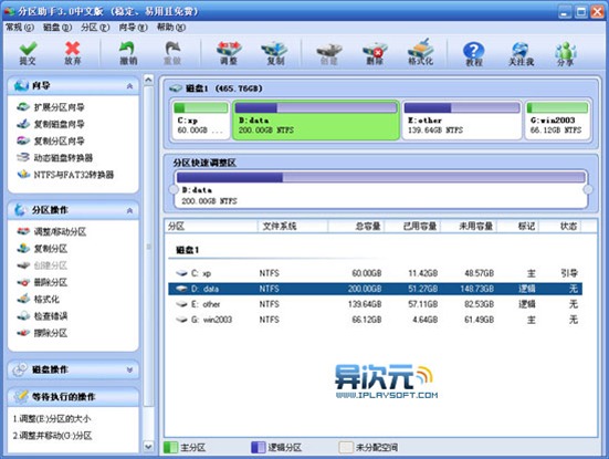 DiskTool <wbr>分区助手 <wbr>- <wbr>免费易用的中文版“无损分区魔术师”！(完美支持Win7/32与64位系