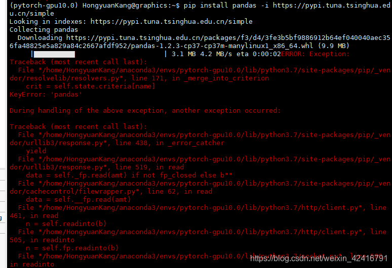 装pandas加了清华镜像timeout