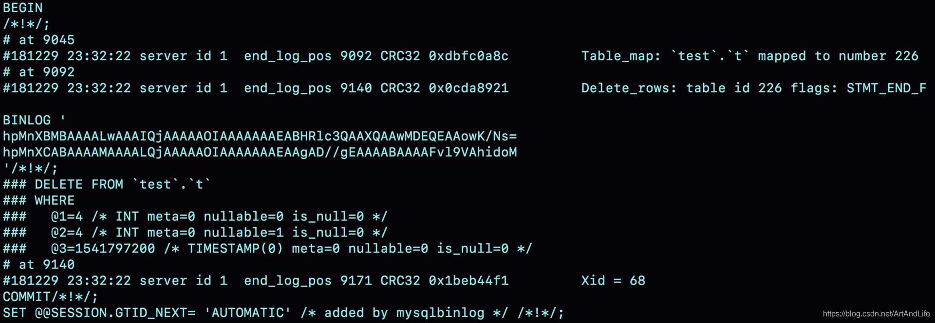 row格式binlog示例的详细信息