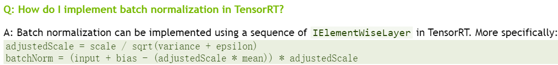 使用IElementWiseLayer实现batch normalization