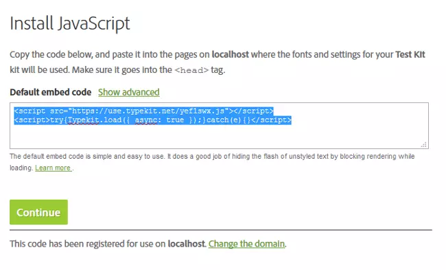 Code to add Typekit fonts to your project