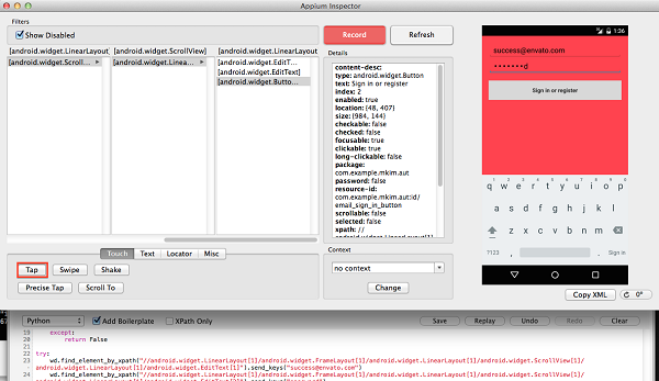 检查器点击登录