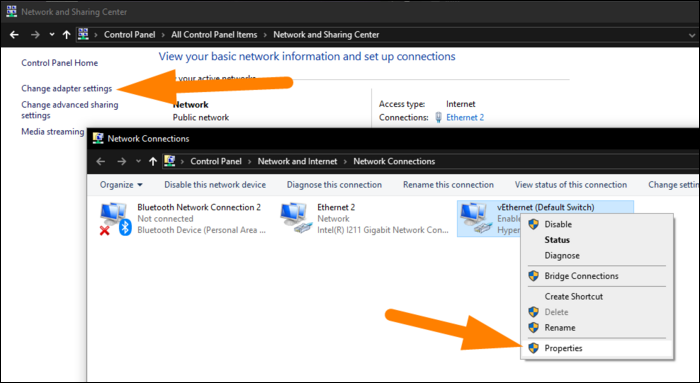 Click "Change Adapter Settings," right-click the device for which you want to change the settings, and then click "Properties."