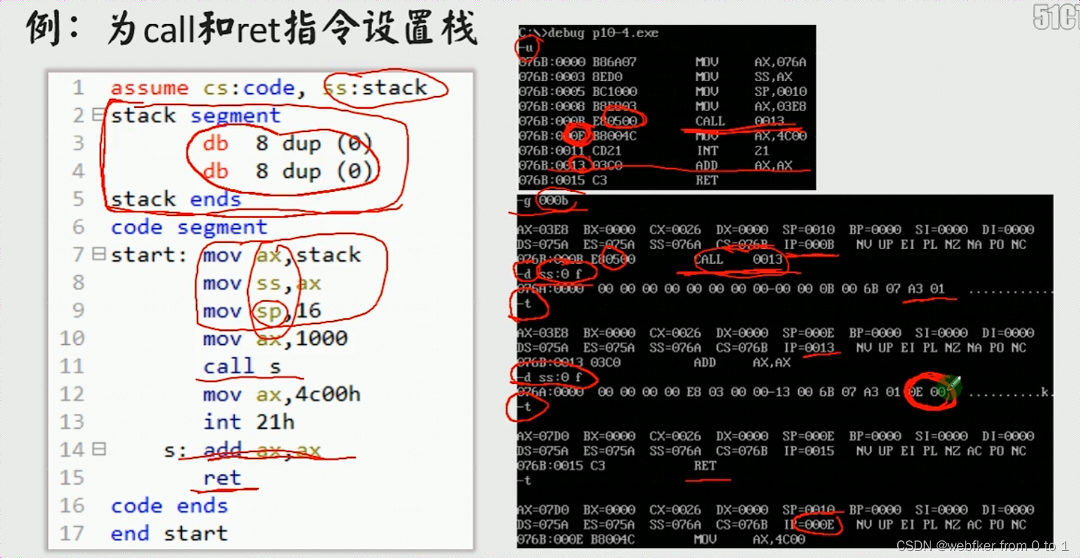 【汇编】模块化程序——call指令和ret指令作用、具有子程序的源程序框架、mul乘法指令、8位与16位乘法、寄存器冲突问题_内存call是 ...