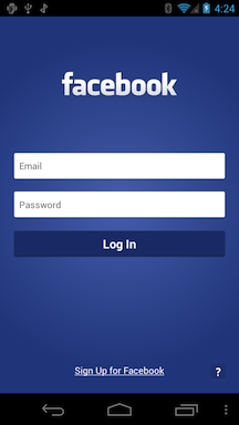 facebook login screen