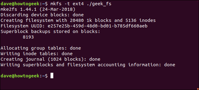 the mkfs command in a terminal window