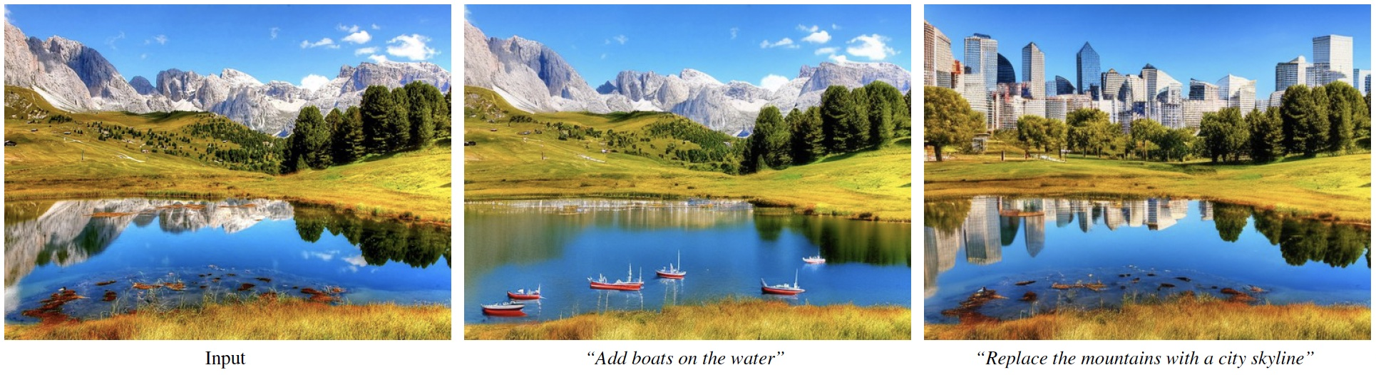 A landscape photograph shown with different contextual edits